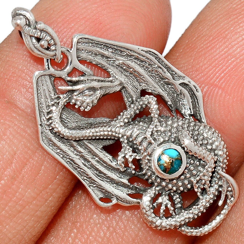 Copper Blue Turquoise Dragon 925 Sterling Silver